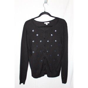 New York & Co. - Long Sleeve Cardigan Sweater w/ Sequin Dots - Black - XL